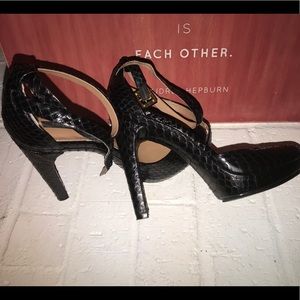 Rachel Zoe platform black snake heels